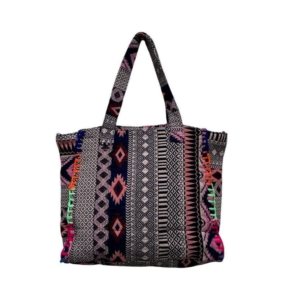 NWOT Boho Shoulder Tote Bag Women's Large Multicolor Aztec Tribal Ethnic Design